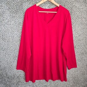 Lane Bryant Top Womens Plus 22/24 Red V Neck Long Sleeve Tee Casual‎ Polyester